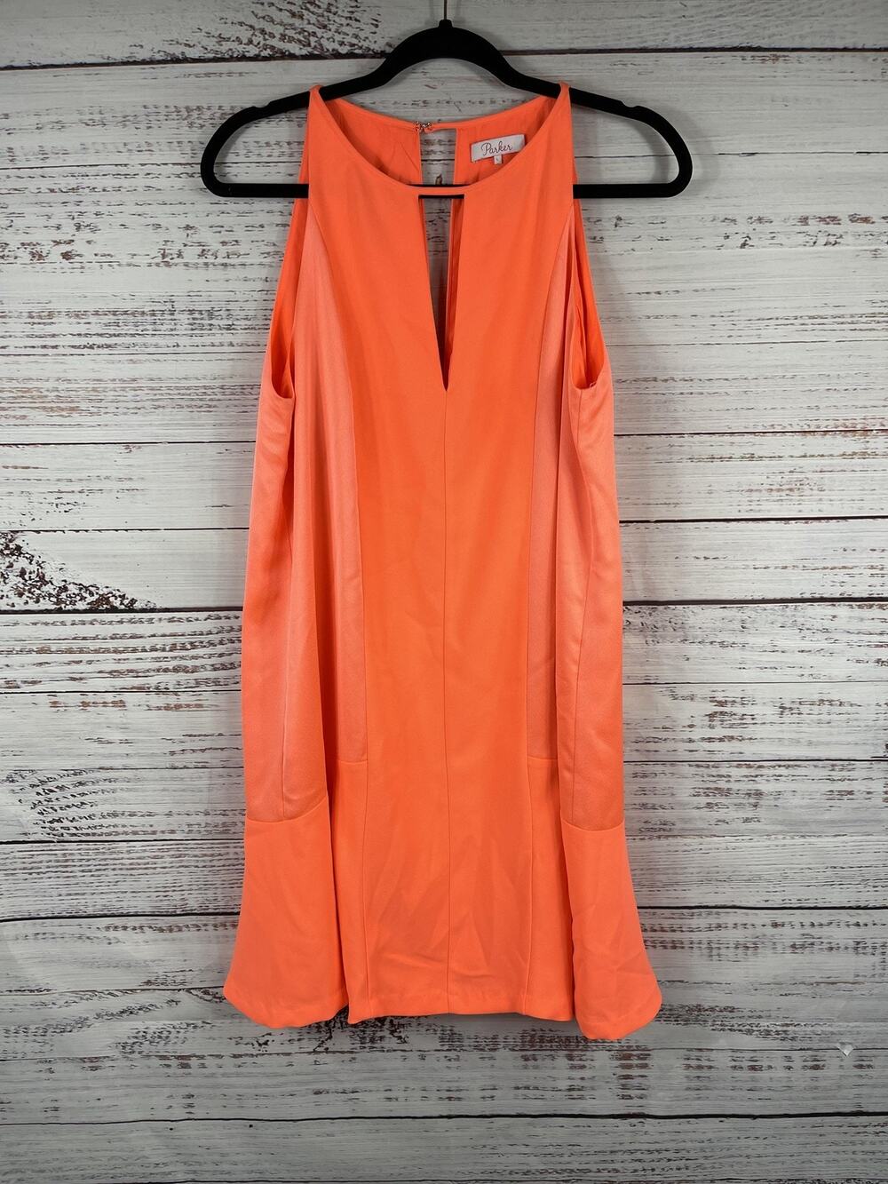 Parker Dress Women's Large Orange Sleeveless Keyhole Shift Mini 100% Polyester